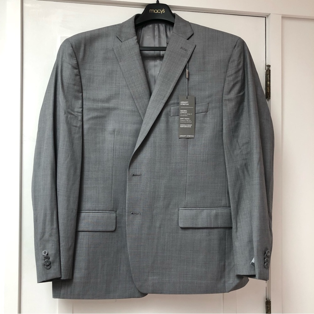 NWT Michael Kors wool blend sport coat jacket light grey with stretch 48 Reg